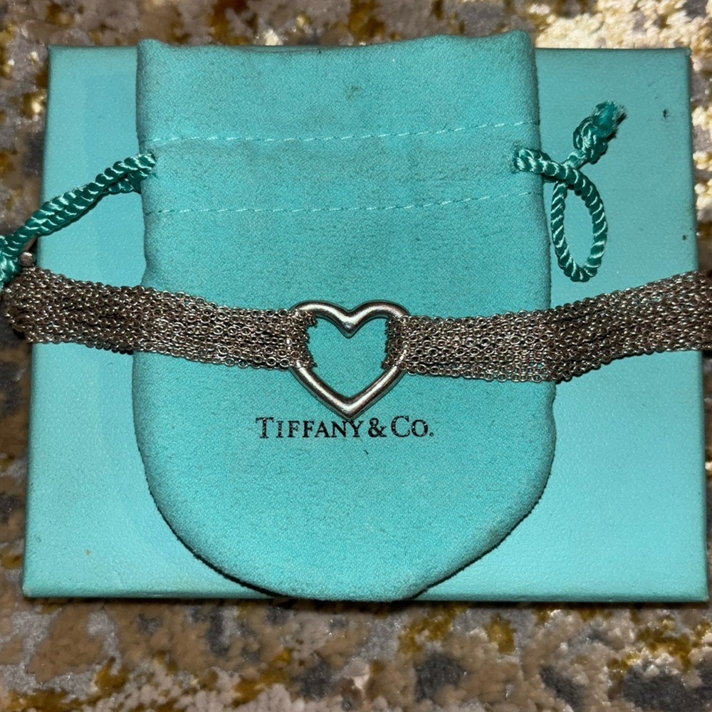 Tiffany & Co Sterling silver bracelet multi strand toggle open heart mesh 💙🥰